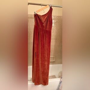 Baltic Born Velvet One Shoulder Dress in Rust